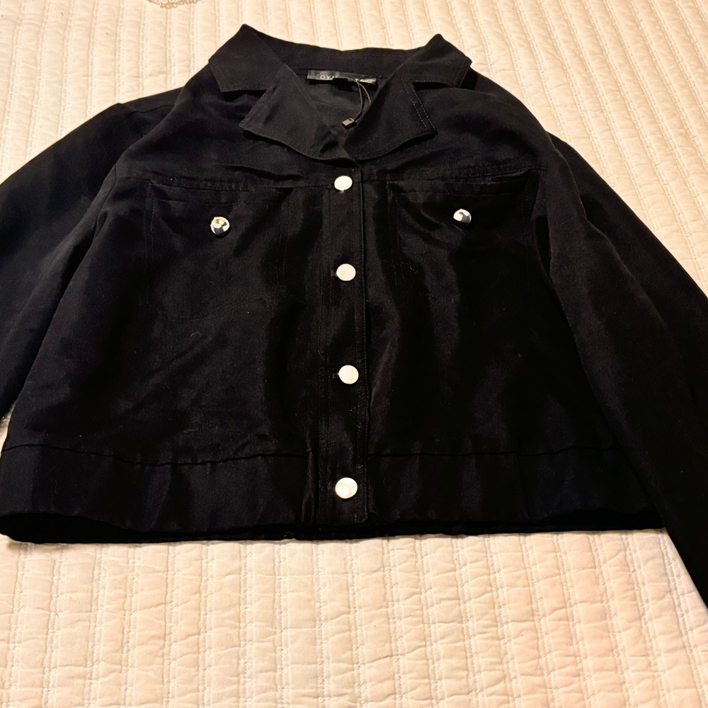 Dynamite Black Denim Jacket with Silver Buttons